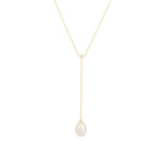 Quiet Icon-Pearl Y Necklace-Necklaces-14k Gold Vermeil, White Pearl, Cubic Zirconia-Blue Ruby Jewellery-Vancouver Canada