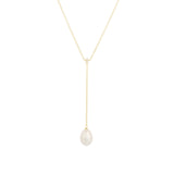 Quiet Icon-Pearl Y Necklace-Necklaces-14k Gold Vermeil, White Pearl, Cubic Zirconia-Blue Ruby Jewellery-Vancouver Canada