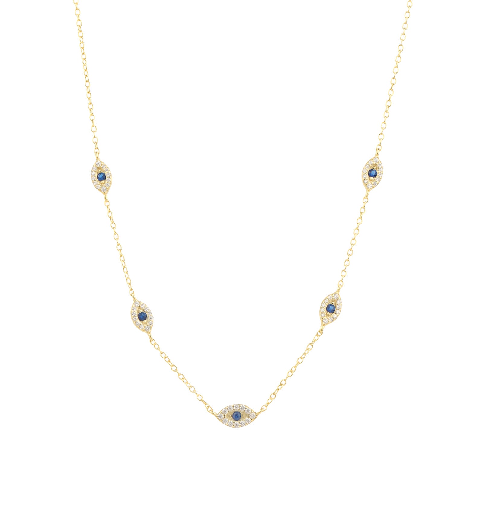 Quiet Icon-Evil Eye Station Necklace-Necklaces-14k Gold Vermeil, Cubic Zirconia-Blue Ruby Jewellery-Vancouver Canada