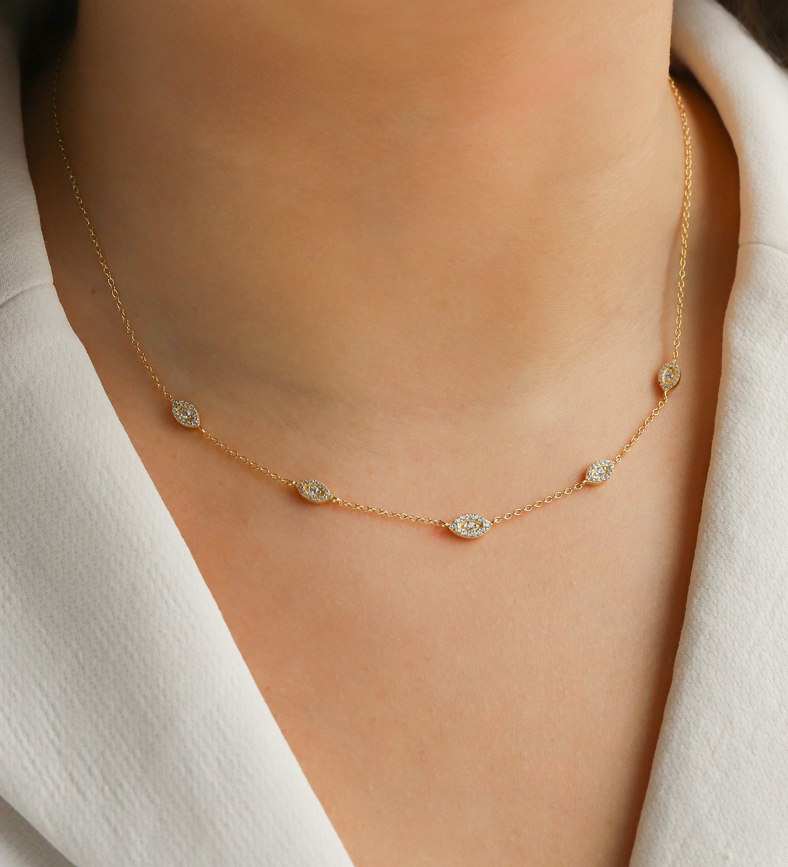 Quiet Icon-Evil Eye Station Necklace-Necklaces-Blue Ruby Jewellery-Vancouver Canada