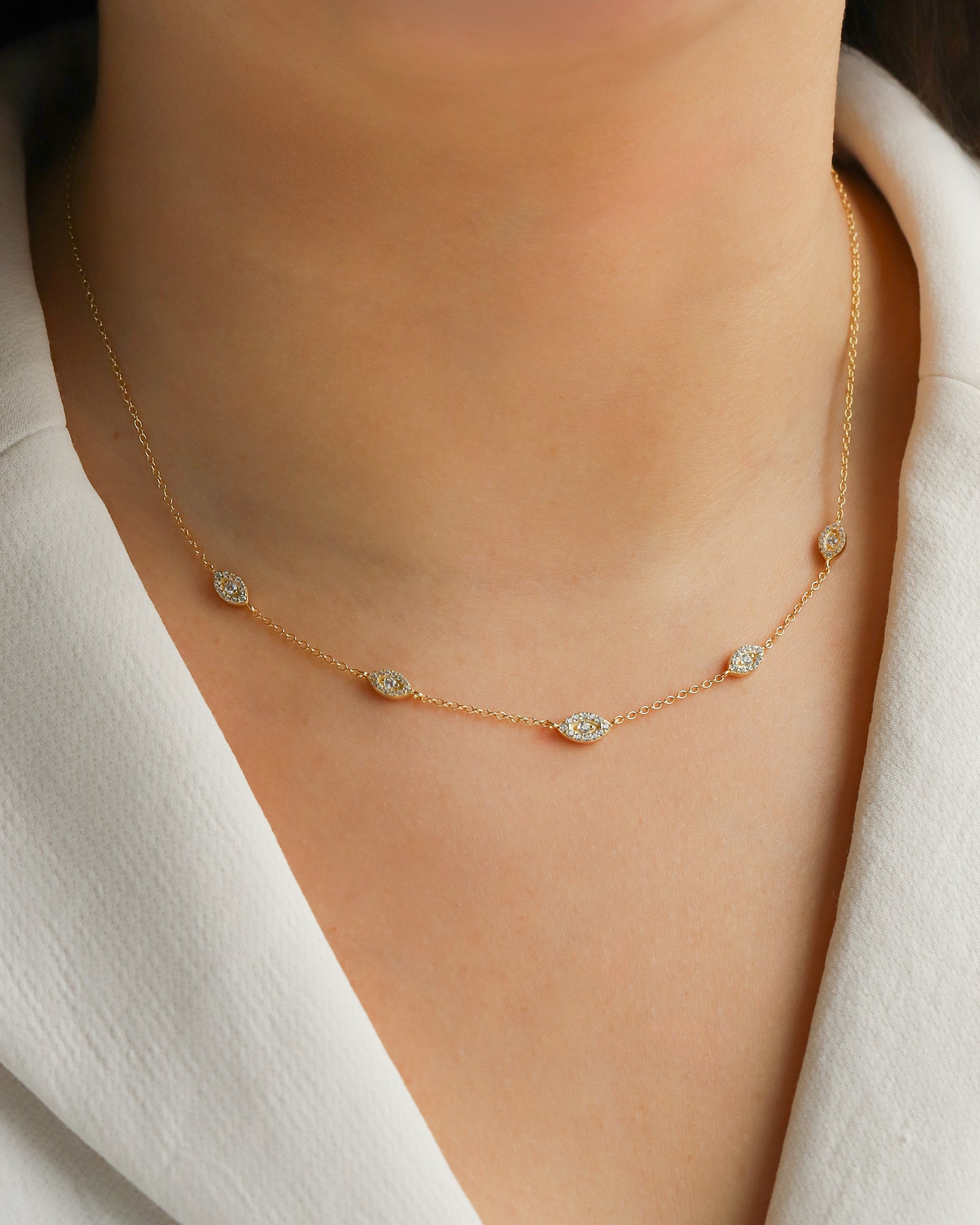 Quiet Icon-Evil Eye Station Necklace-Necklaces-Blue Ruby Jewellery-Vancouver Canada