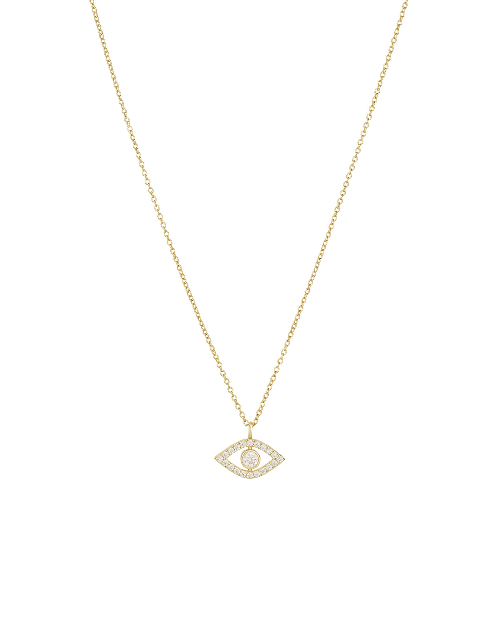 Evil Eye Bezel Necklace 14k Gold Vermeil, Cubic Zirconia