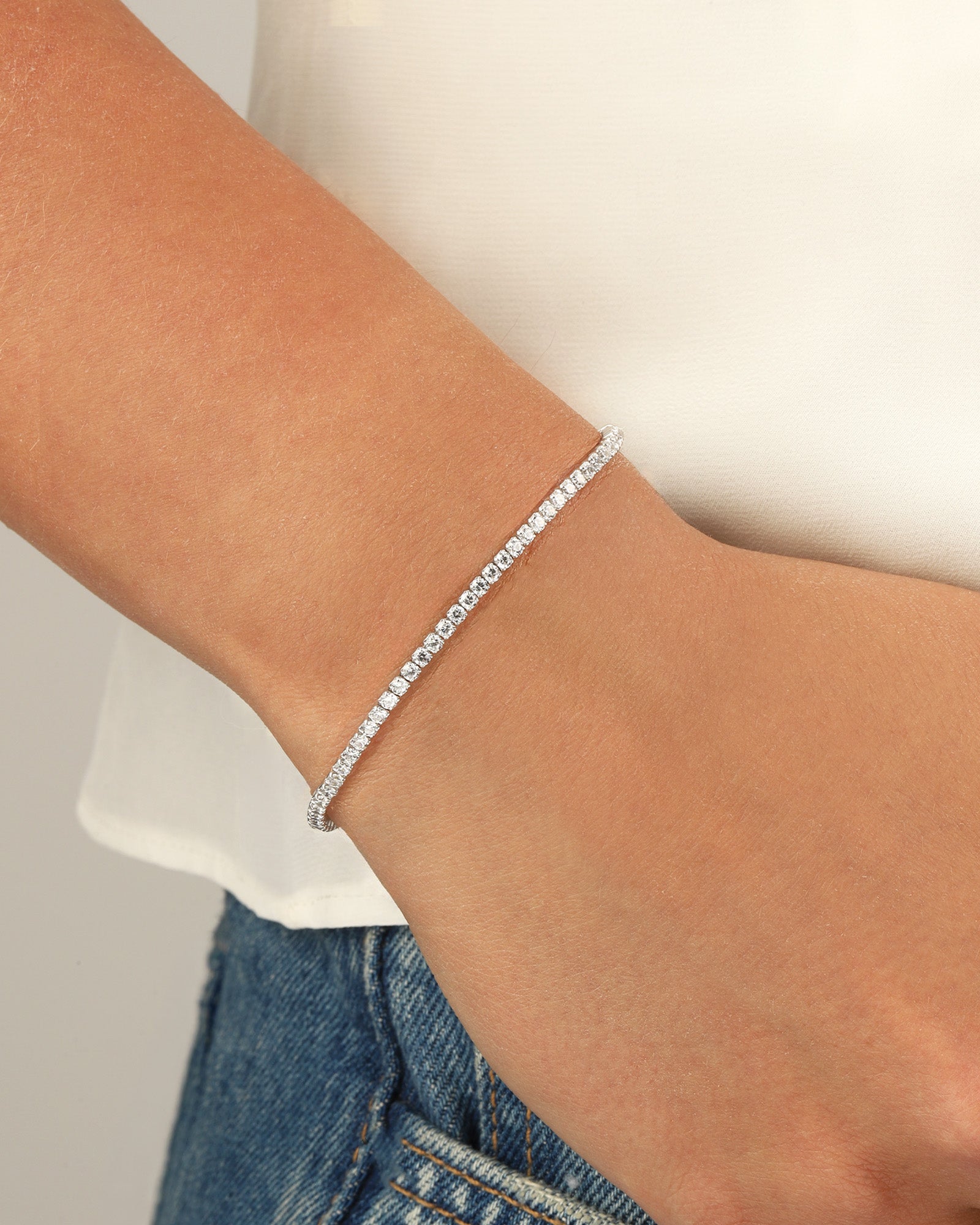CZ Tennis Bracelet | 2.3mm Rhodium Plated Sterling Silver, Cubic Zirconia