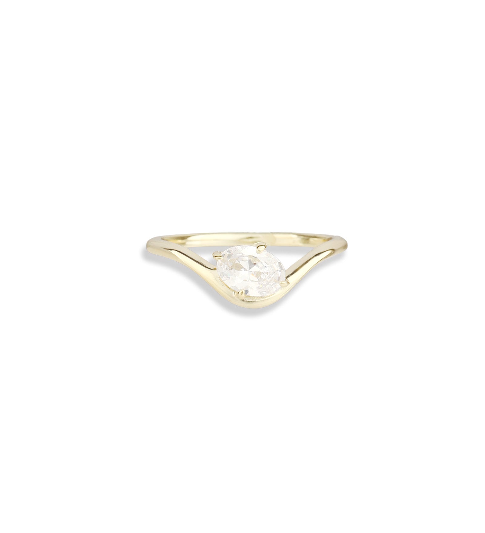 Quiet Icon-Wave Oval CZ Ring-Rings-14k Gold Vermeil, Cubic Zirconia-6-Blue Ruby Jewellery-Vancouver Canada
