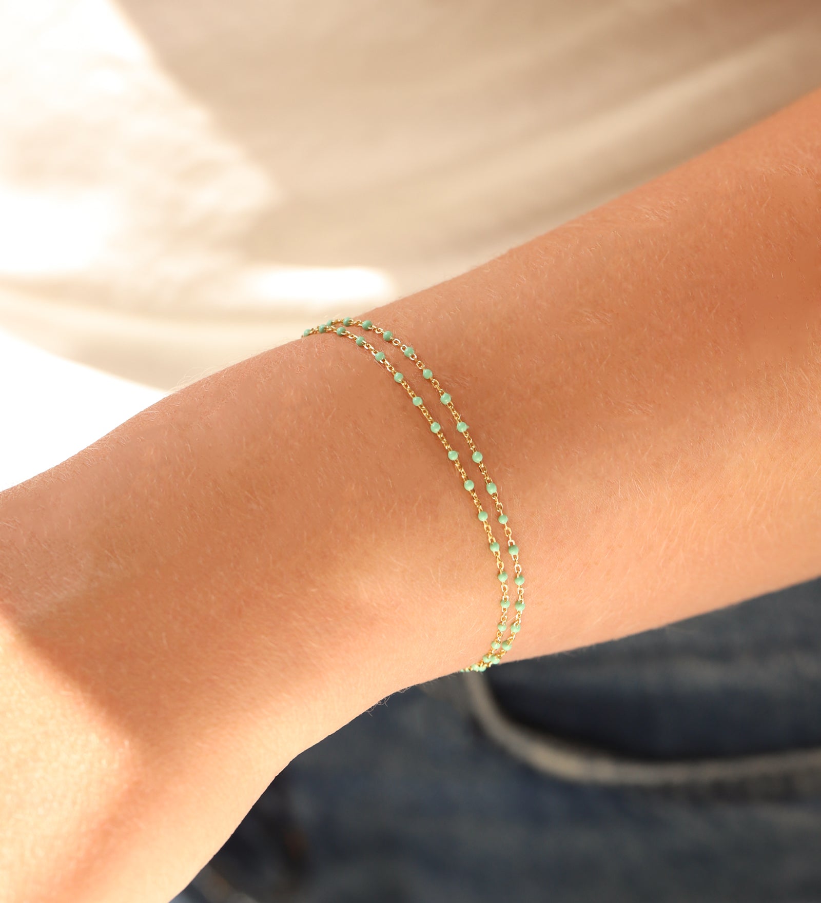 Quiet Icon-Two Row Enamel Beaded Chain Bracelet-Bracelets-Blue Ruby Jewellery-Vancouver Canada