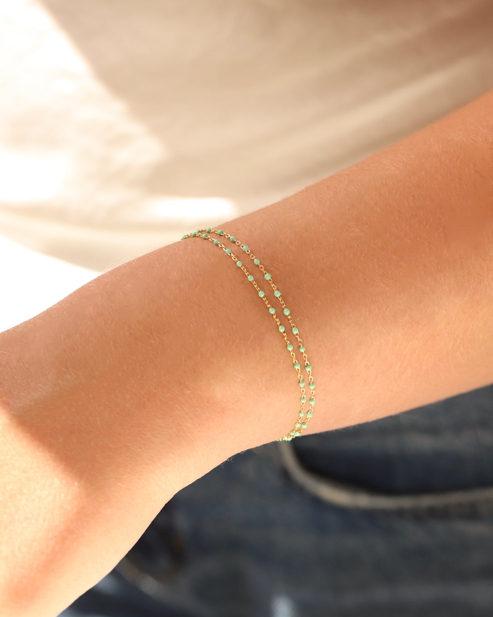 Quiet Icon-Two Row Enamel Beaded Chain Bracelet-Bracelets-Blue Ruby Jewellery-Vancouver Canada