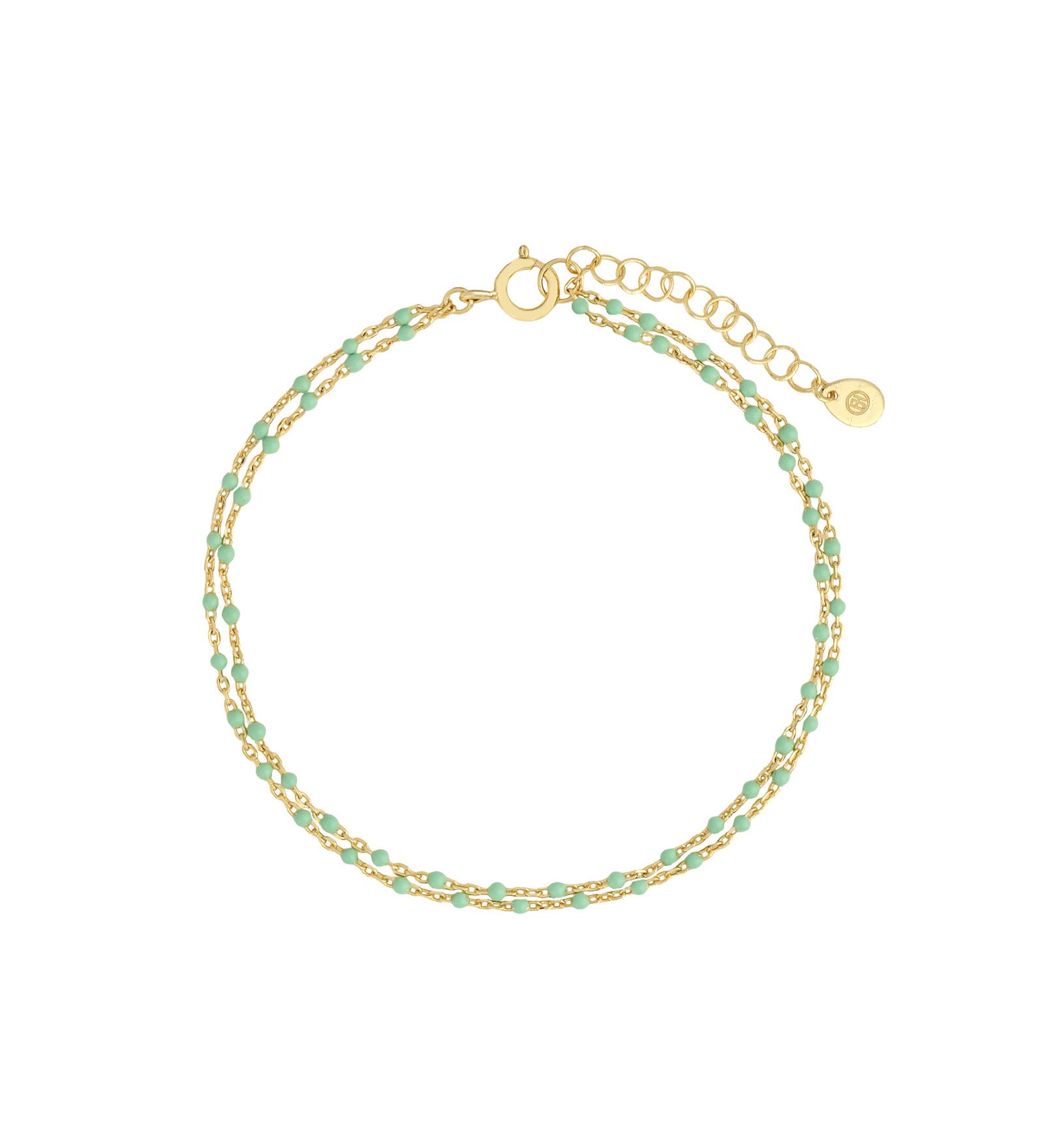 Quiet Icon-Two Row Enamel Beaded Chain Bracelet-Bracelets-14k Gold Vermeil, Turquoise Enamel-Blue Ruby Jewellery-Vancouver Canada