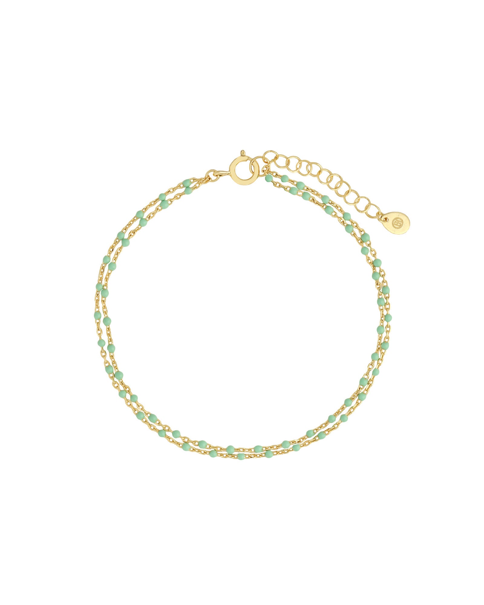 Quiet Icon-Two Row Enamel Beaded Chain Bracelet-Bracelets-14k Gold Vermeil, Turquoise Enamel-Blue Ruby Jewellery-Vancouver Canada