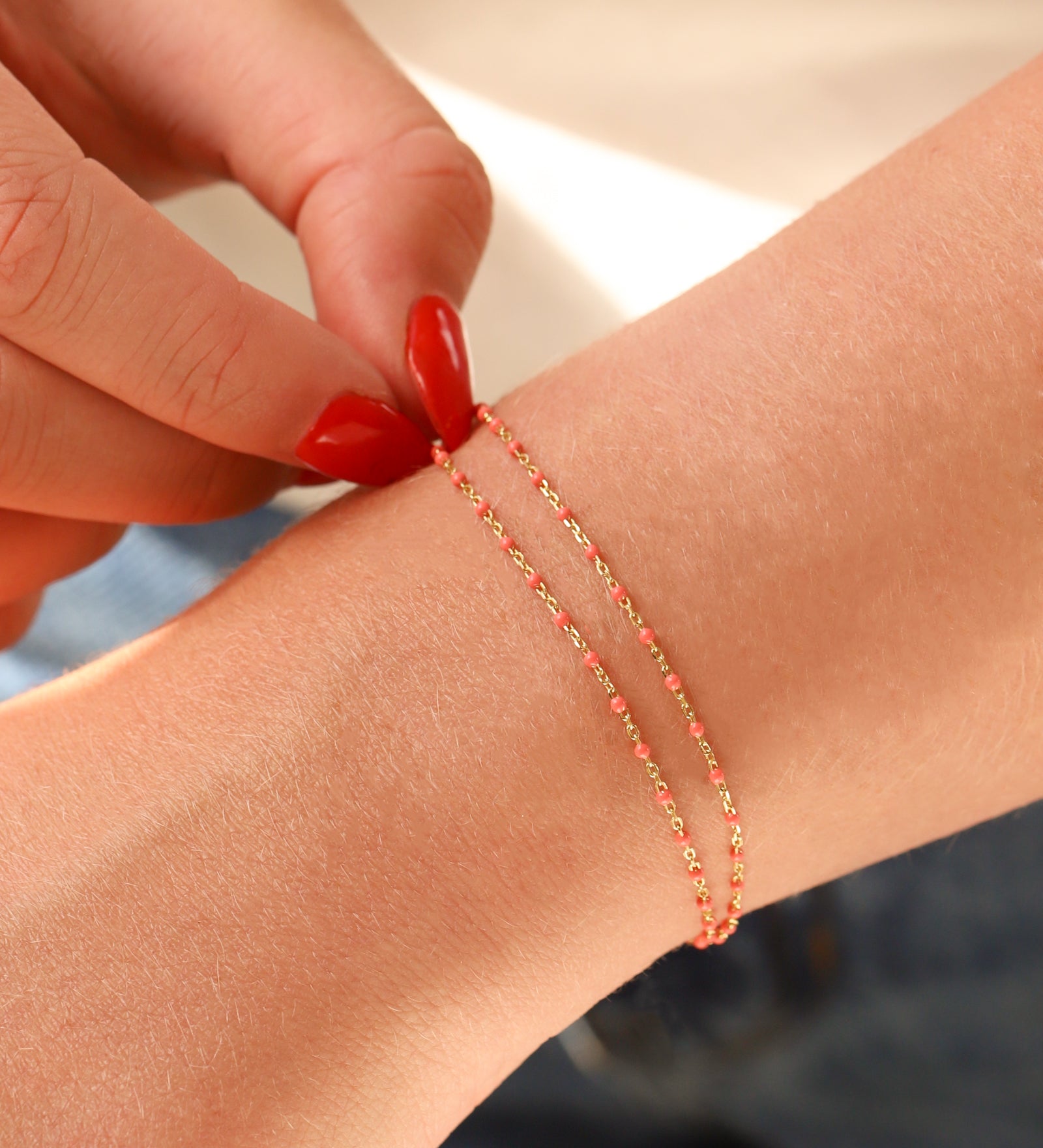 Quiet Icon-Two Row Enamel Beaded Chain Bracelet-Bracelets-Blue Ruby Jewellery-Vancouver Canada