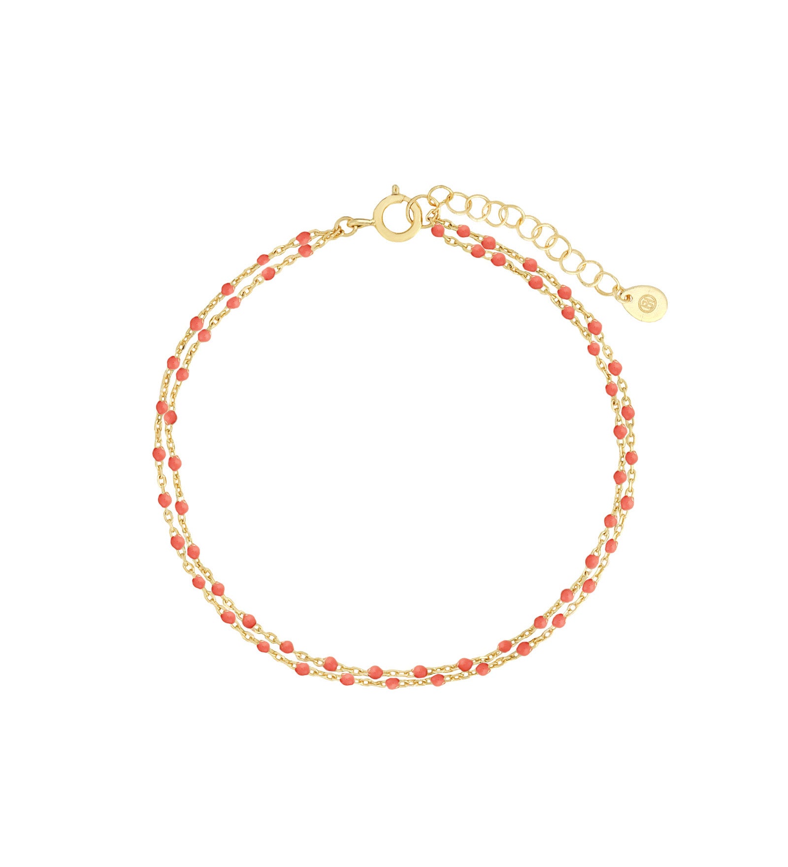 Quiet Icon-Two Row Enamel Beaded Chain Bracelet-Bracelets-14k Gold Vermeil, Coral Enamel-Blue Ruby Jewellery-Vancouver Canada