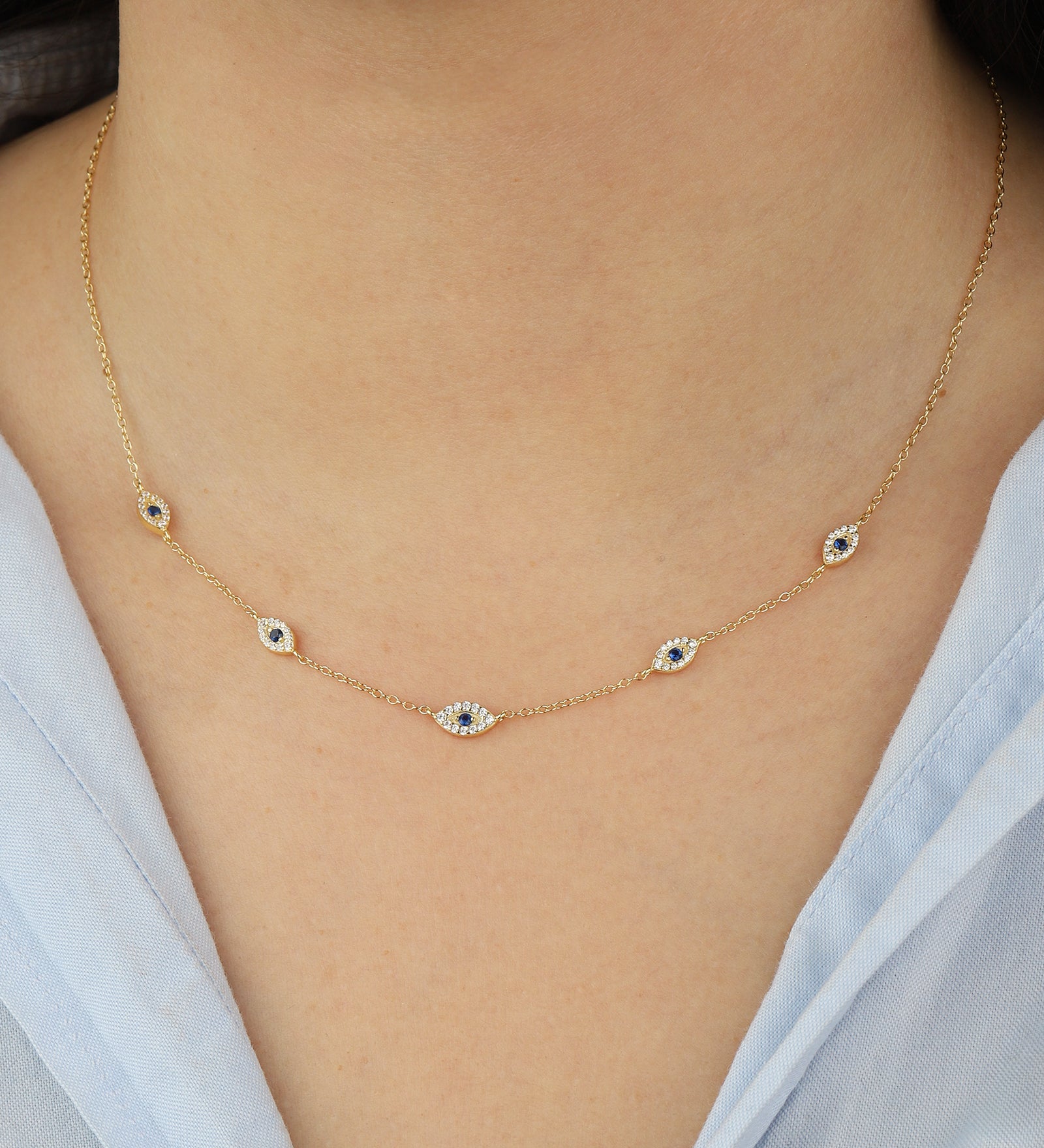 Quiet Icon-Evil Eye Station Necklace-Necklaces-Blue Ruby Jewellery-Vancouver Canada