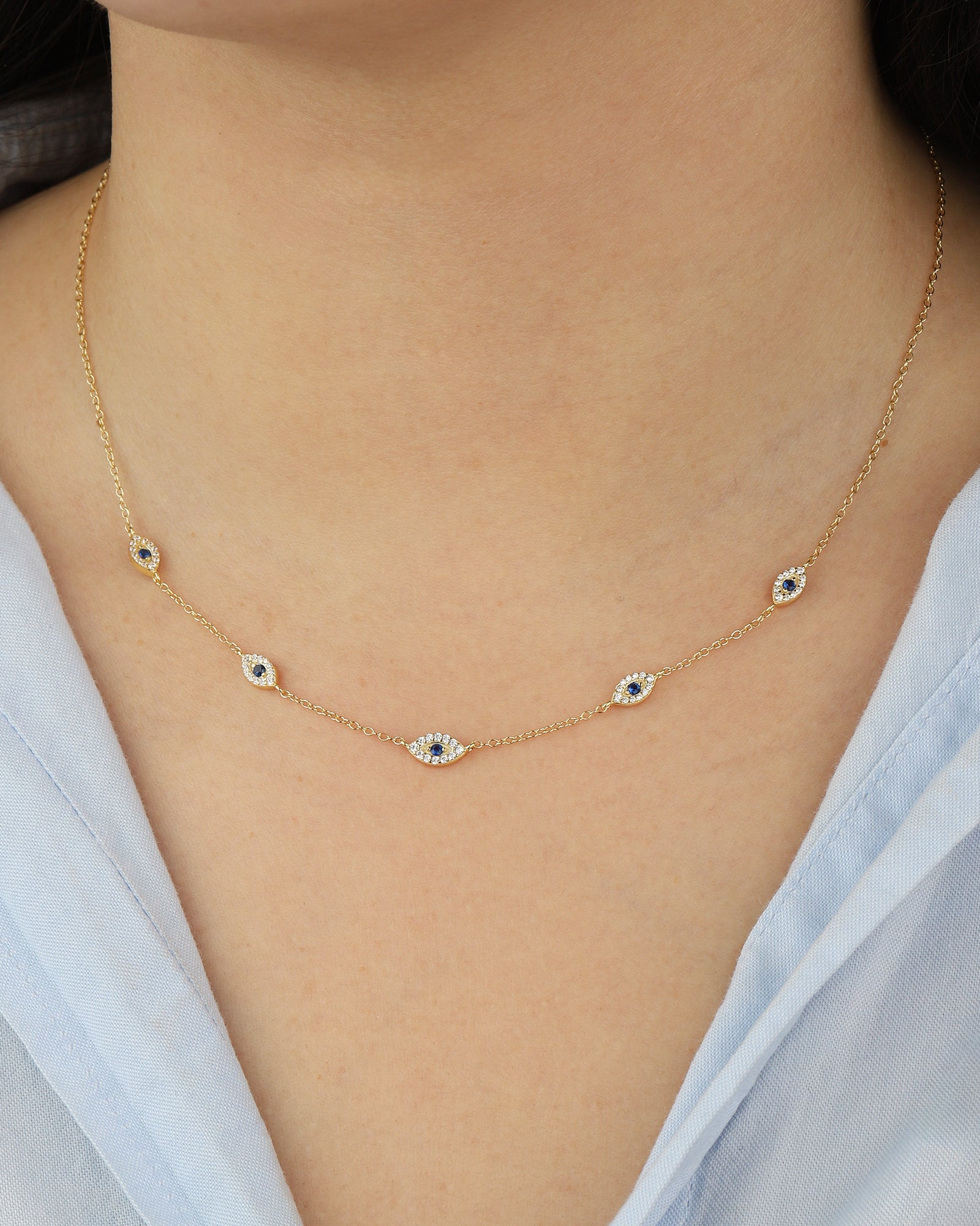 Quiet Icon-Evil Eye Station Necklace-Necklaces-Blue Ruby Jewellery-Vancouver Canada
