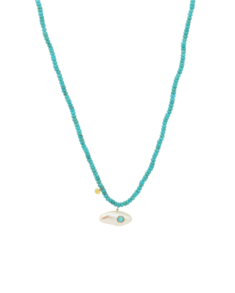 Opal Drop Stone Necklace 10k Yellow Gold, Turquoise