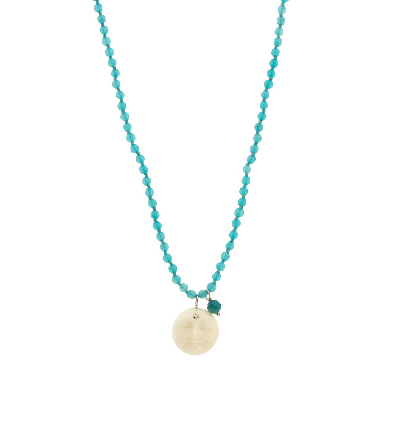Agate Moon Drop Diamond Necklace 10k Yellow Gold, Blue Agate