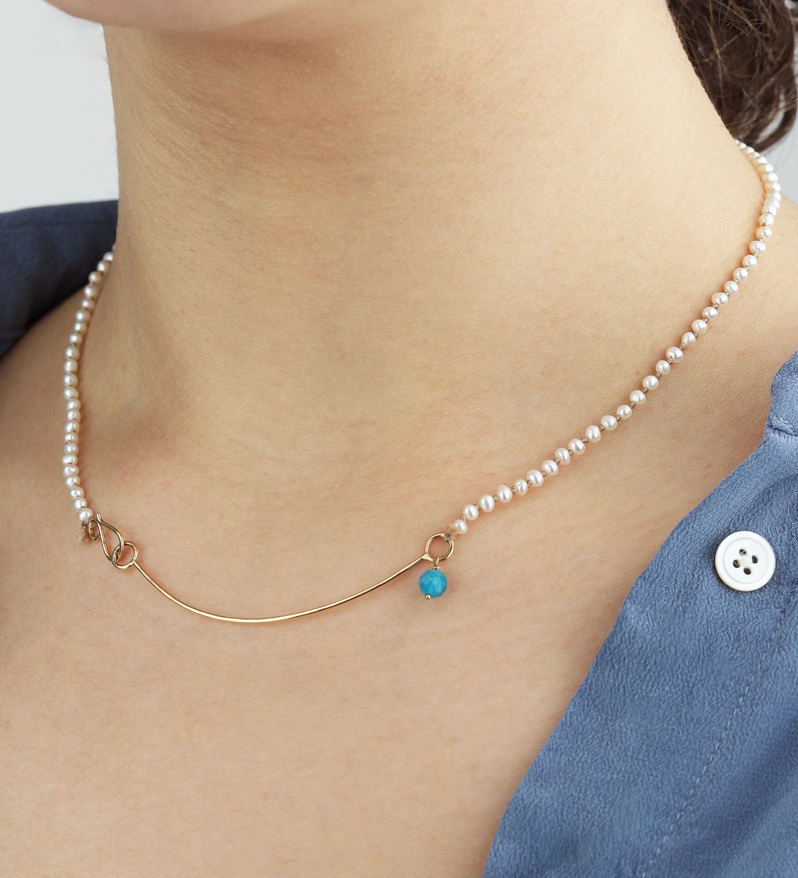 Gold Bar + Pearl Necklace 10k Yellow Gold, Agate