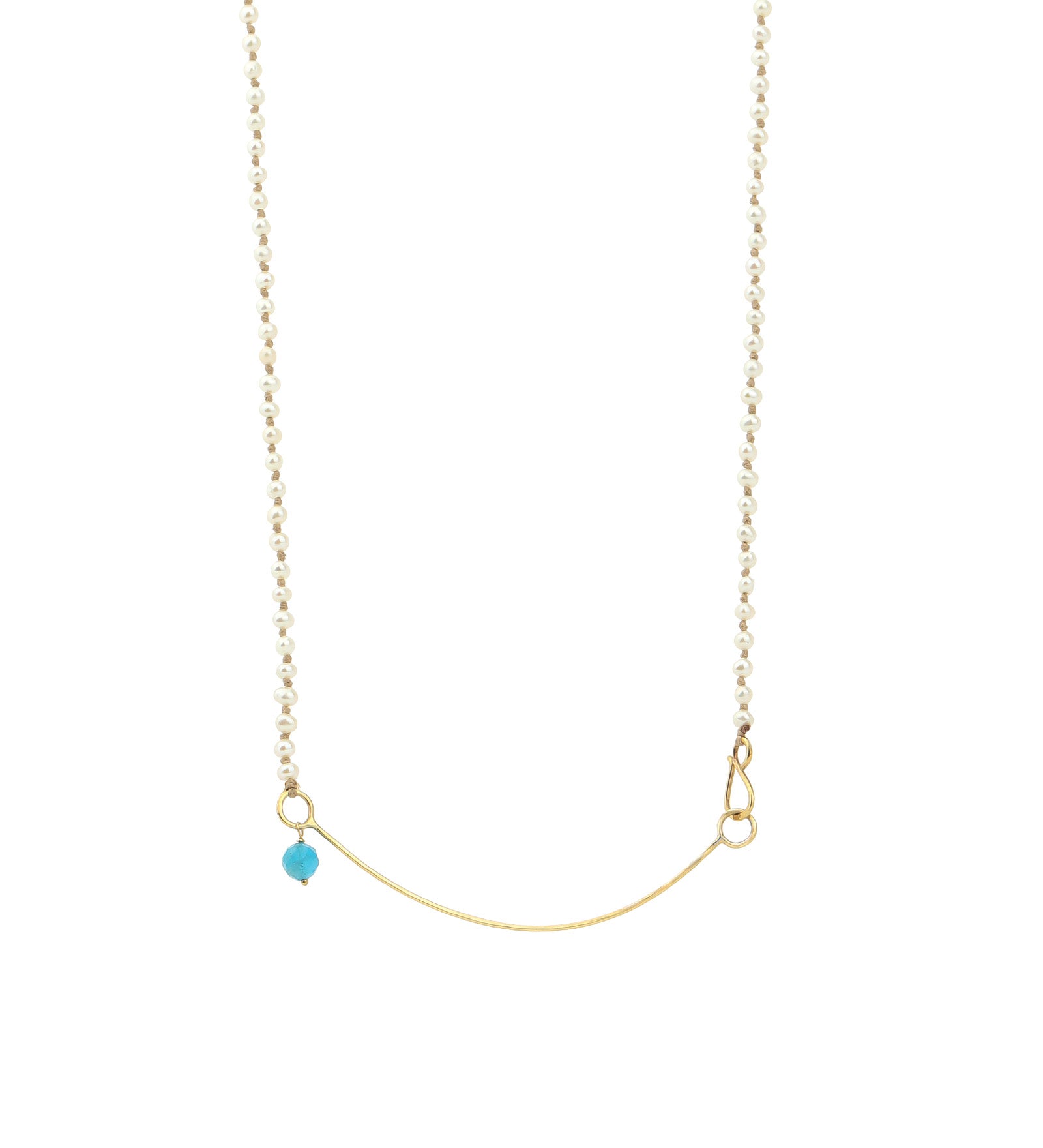Gold Bar + Pearl Necklace 10k Yellow Gold, Agate