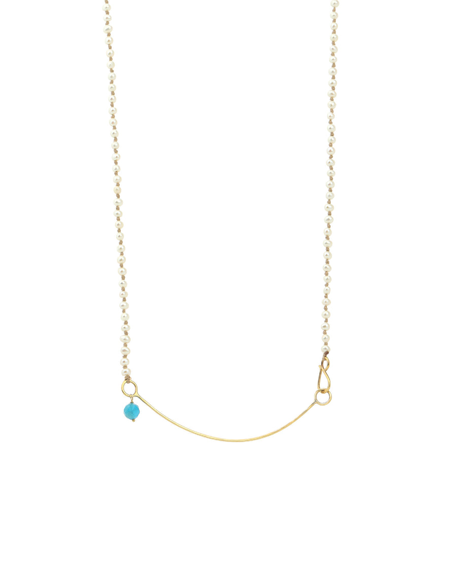 Gold Bar + Pearl Necklace 10k Yellow Gold, Agate