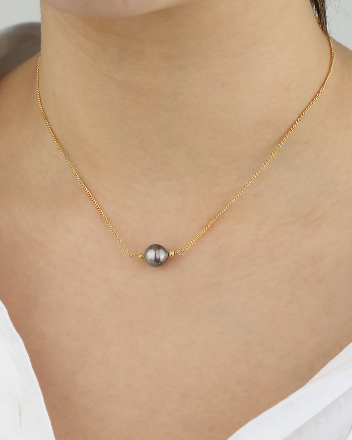 1 Tahitian Pearl Nugget Necklace 22k Gold Vermeil, Grey Pearl