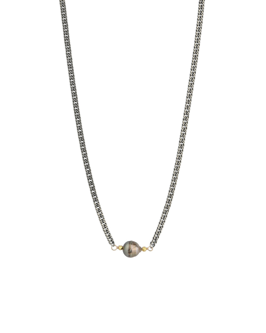 1 Tahitian Pearl Nugget Necklace 22k Gold Vermeil, Oxidized Sterling Silver