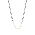 4 Teardrop CZ 2 Chain Necklace 22k Gold Vermeil, Oxidized Sterling Silver