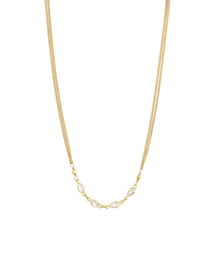 4 Teardrop CZ 2 Chain Necklace 22k Gold Vermeil, Cubic Zirconia