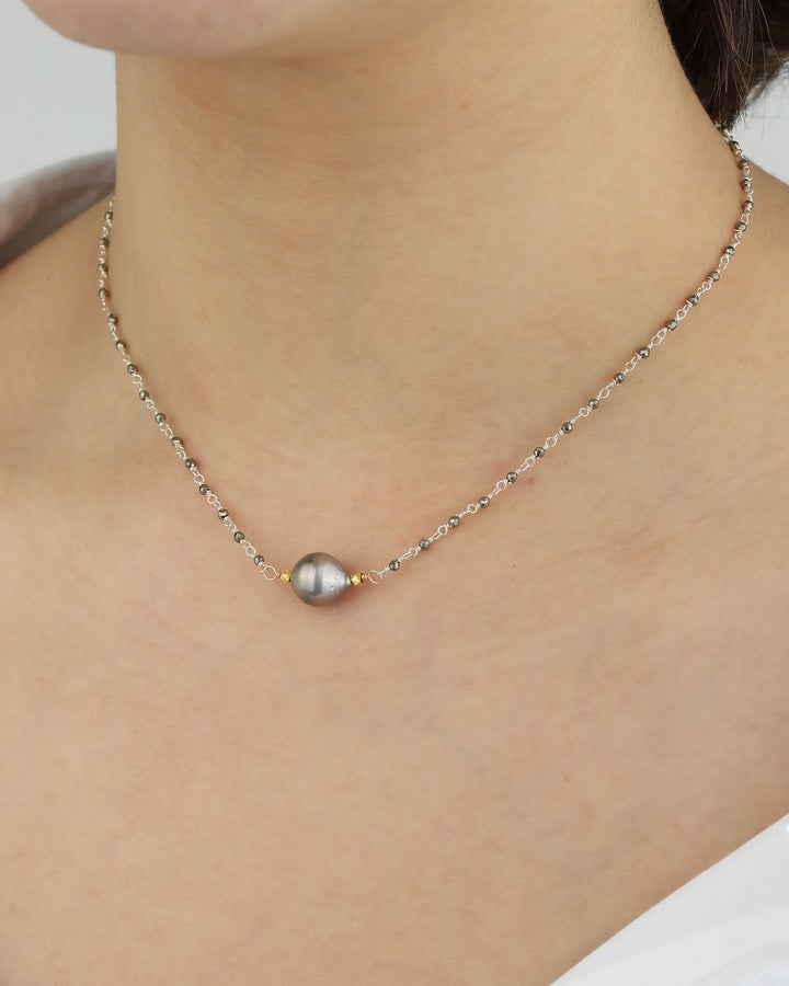 Beaded Chain Tahitian Pearl Necklace 22k Gold Vermeil, Sterling Silver
