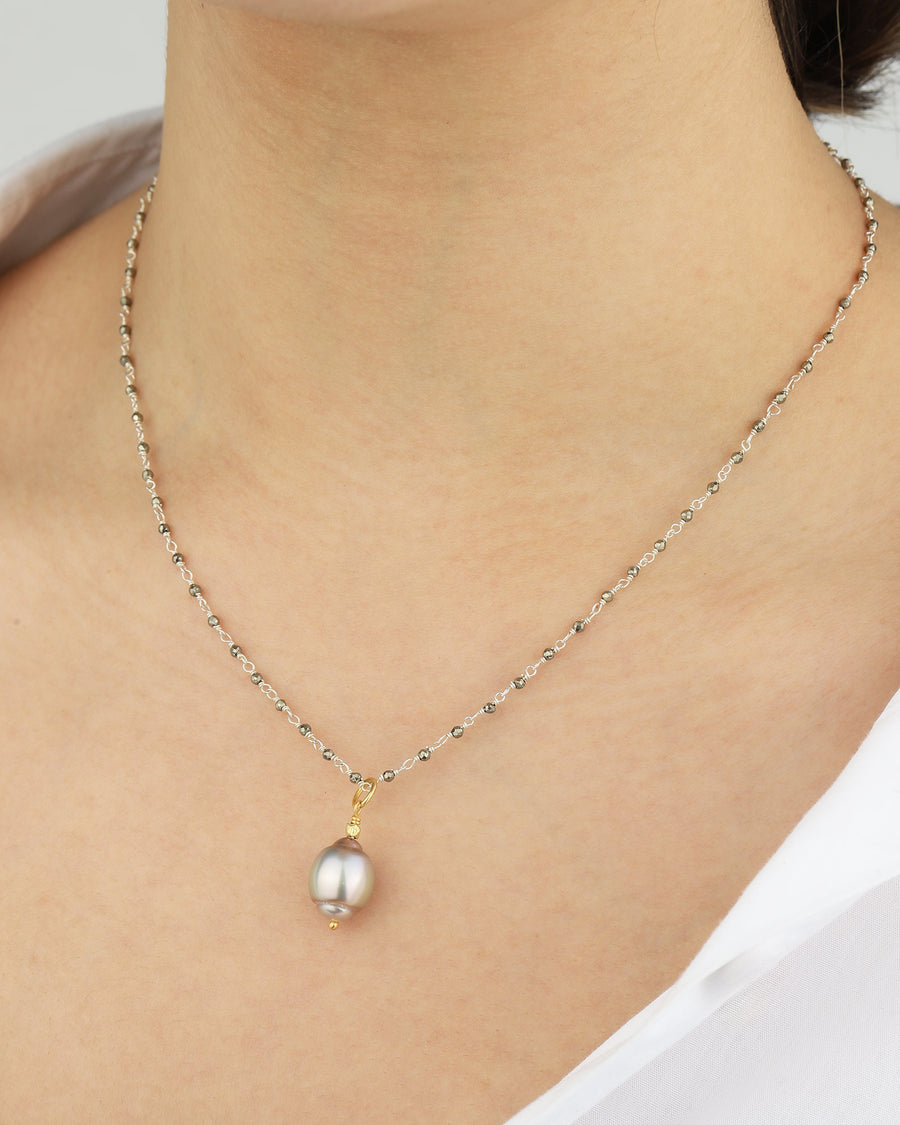 Tahitian Pearl Beaded Chain Necklace 22k Gold Vermeil, Sterling Silver