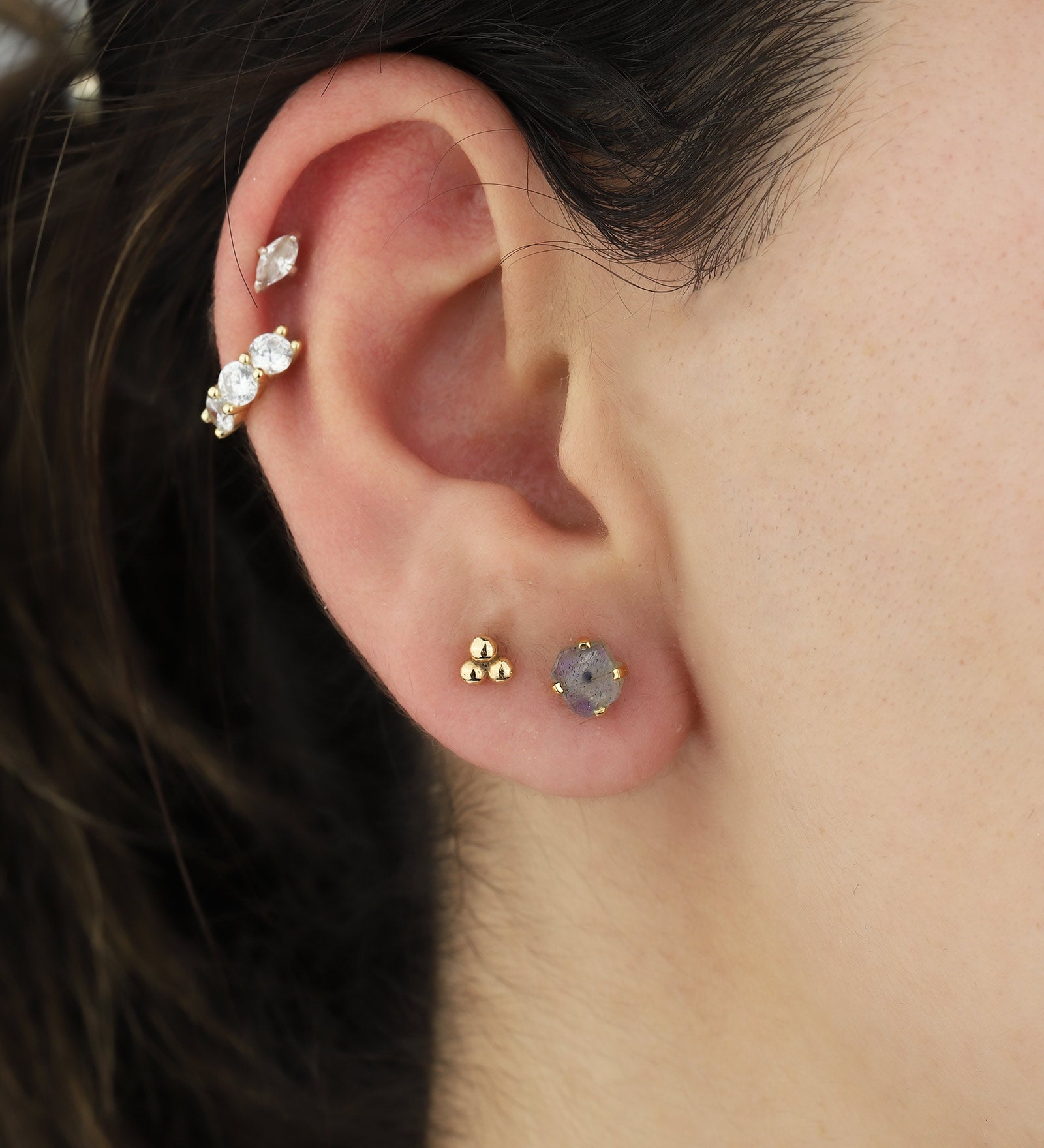 Labradorite Prong Studs 22k Gold Vermeil, Labradorite