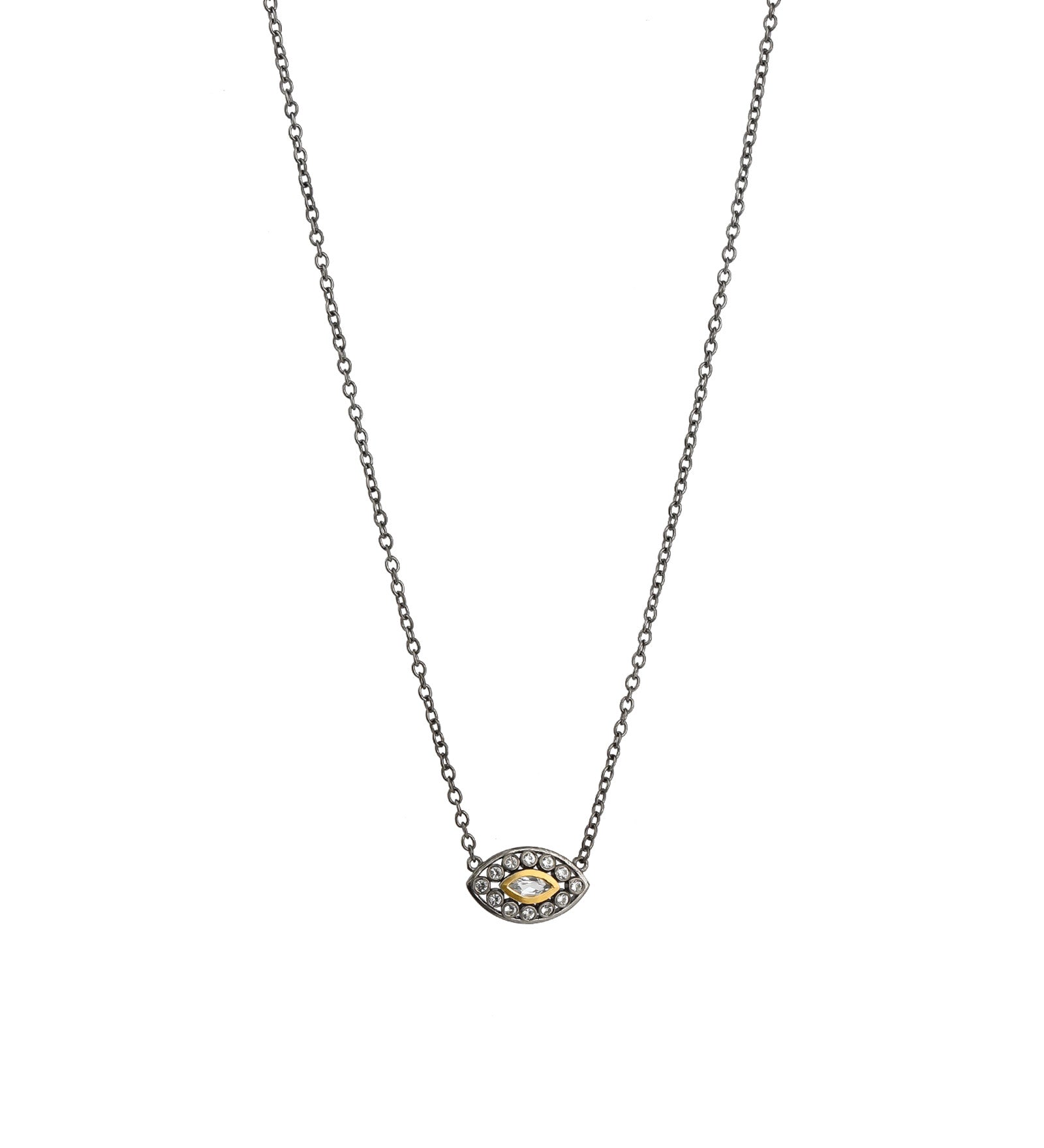 Evil Eye Stone Necklace 14k Gold Vermeil, Oxidized Sterling Silver