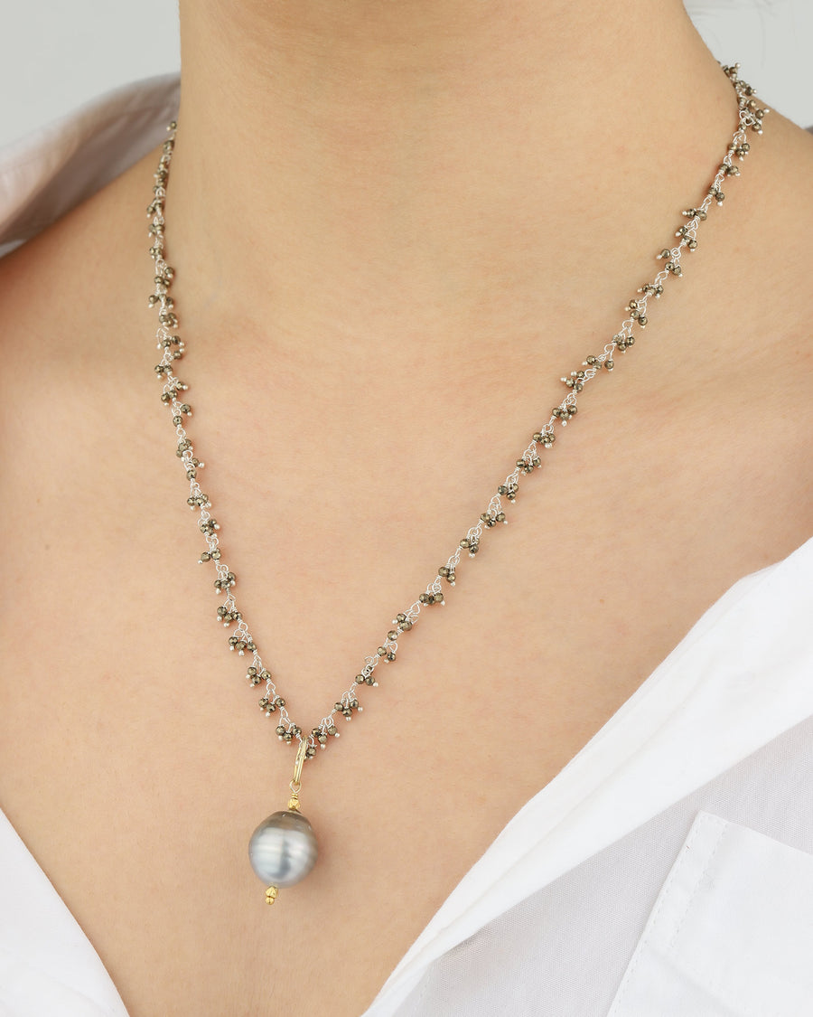 Multi Stone Tahitian Pearl Chain Necklace 22k Gold Vermeil, Sterling Silver