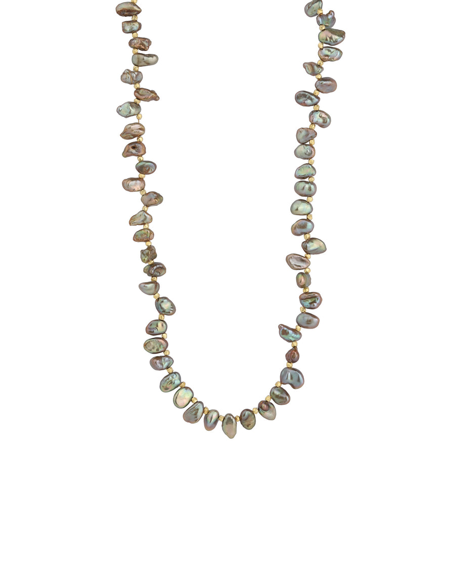 Multi Pearl Stone Necklace 22k Gold Vermeil, Grey Pearl