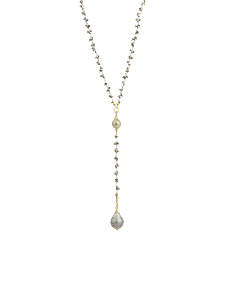 Multi Beaded Chain Tahitian Pearl Y Necklace 22k Gold Vermeil, Sterling Silver
