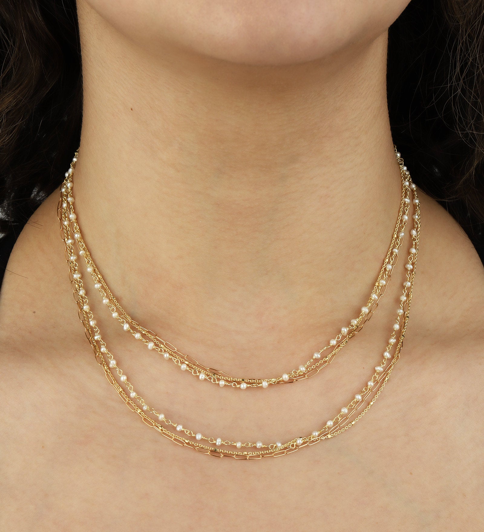Mix Chain Pearl Necklace 22k Gold Vermeil, White Pearl