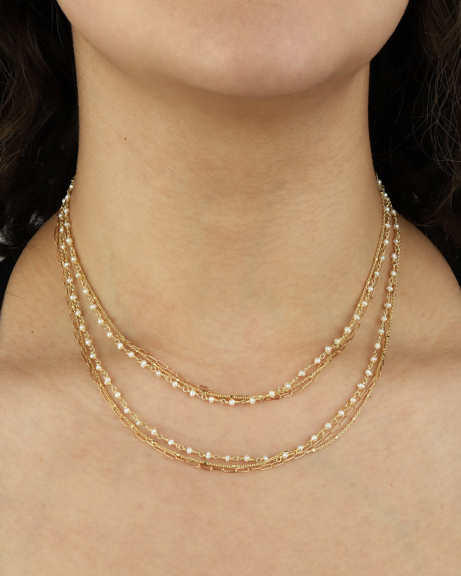 Mix Chain Pearl Necklace 22k Gold Vermeil, White Pearl