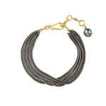 Multi Chain Tahitian Pearl Bracelet 22k Gold Vermeil, Oxidized Sterling Silver