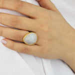 Oval Moonstone Ring 14k Gold Vermeil, Oxidized Sterling Silver / 7