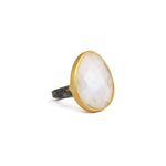 Oval Moonstone Ring 14k Gold Vermeil, Oxidized Sterling Silver / 7