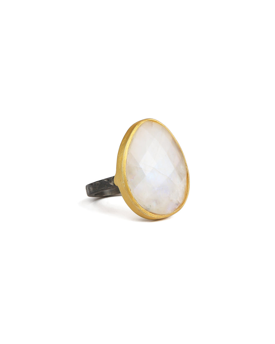 Oval Moonstone Ring 14k Gold Vermeil, Oxidized Sterling Silver / 7