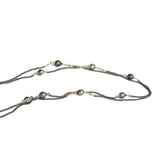 2 Chain Tahitian Pearl Necklace 22k Gold Vermeil, Oxidized Sterling Silver
