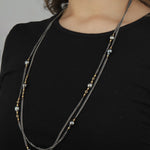 Robindira Unsworth-2 Chain Tahitian Pearl Necklace-Necklaces-22k Gold Vermeil, Oxidized Sterling Silver-Blue Ruby Jewellery-Vancouver Canada