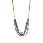 Multi Chain 3 Tahitian Pearl Necklace 22k Gold Vermeil, Oxidized Sterling Silver