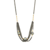 Multi Chain 3 Tahitian Pearl Necklace 22k Gold Vermeil, Oxidized Sterling Silver