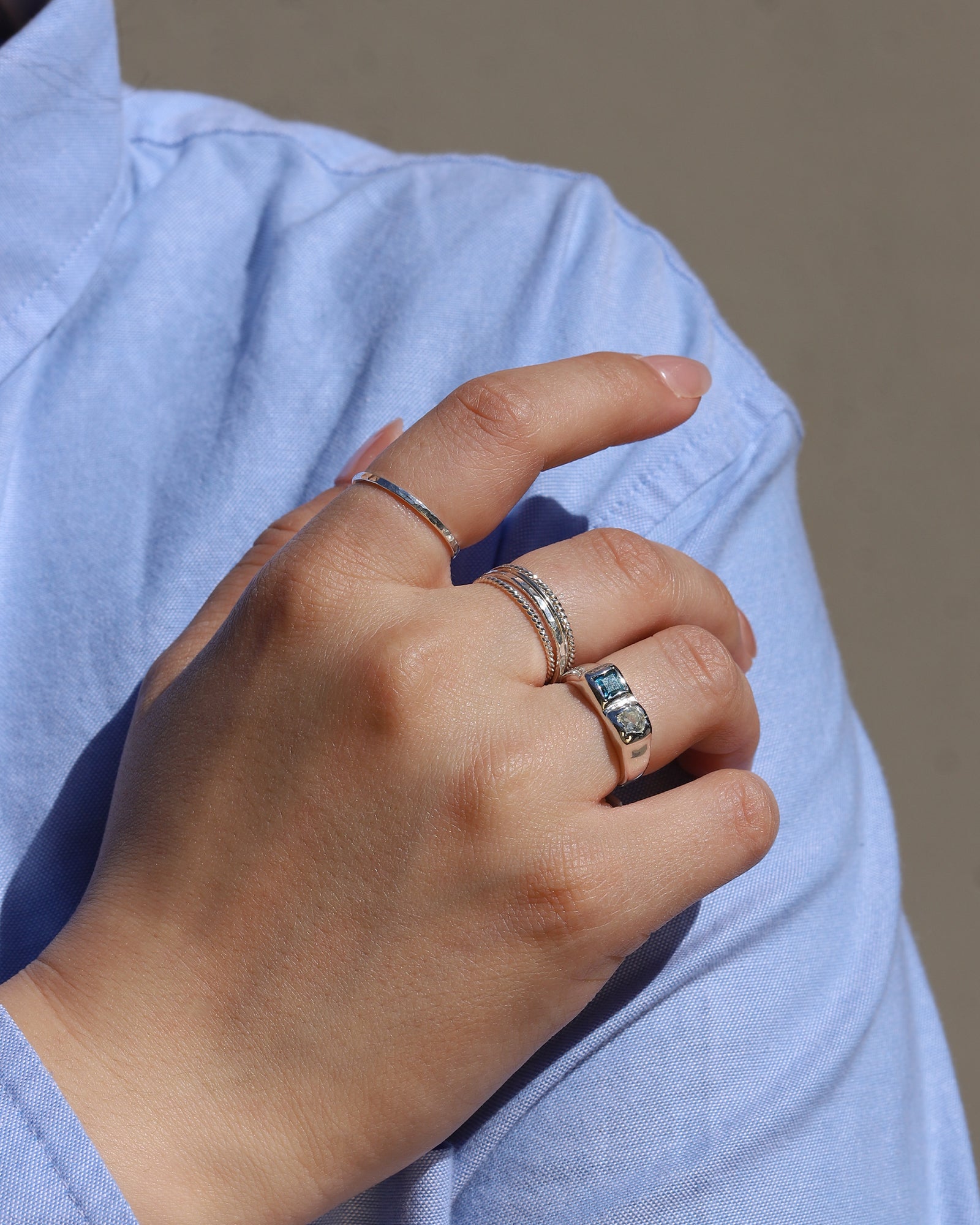 Mikel Grant-Hammer Textured Stacking Ring-Rings-Blue Ruby Jewellery-Vancouver Canada