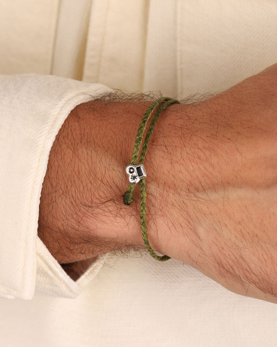 Signature Bracelet Sterling Silver, Olive Waxed Nylon