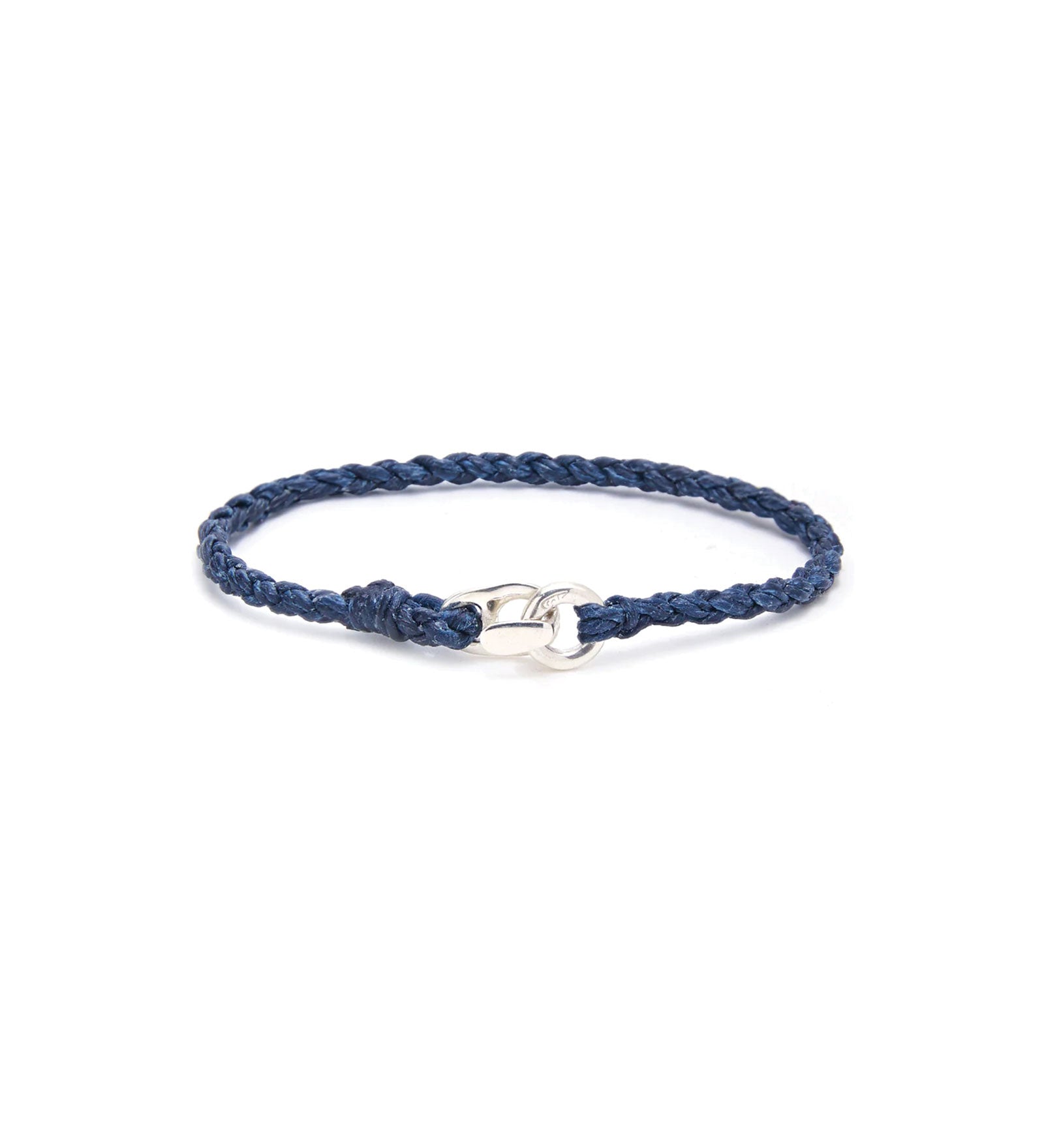 Single Wrap Bracelet Sterling Silver, Indigo Waxed Nylon