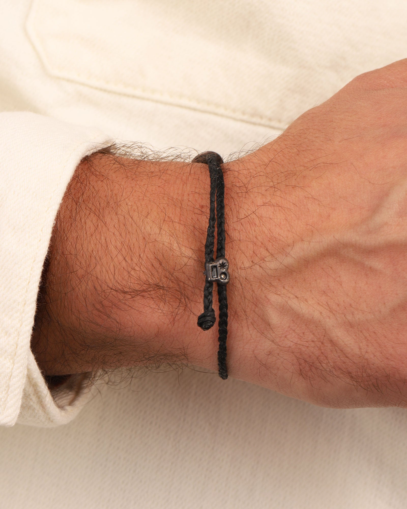 Signature Bracelet Oxidized Sterling Silver, Black Waxed Nylon