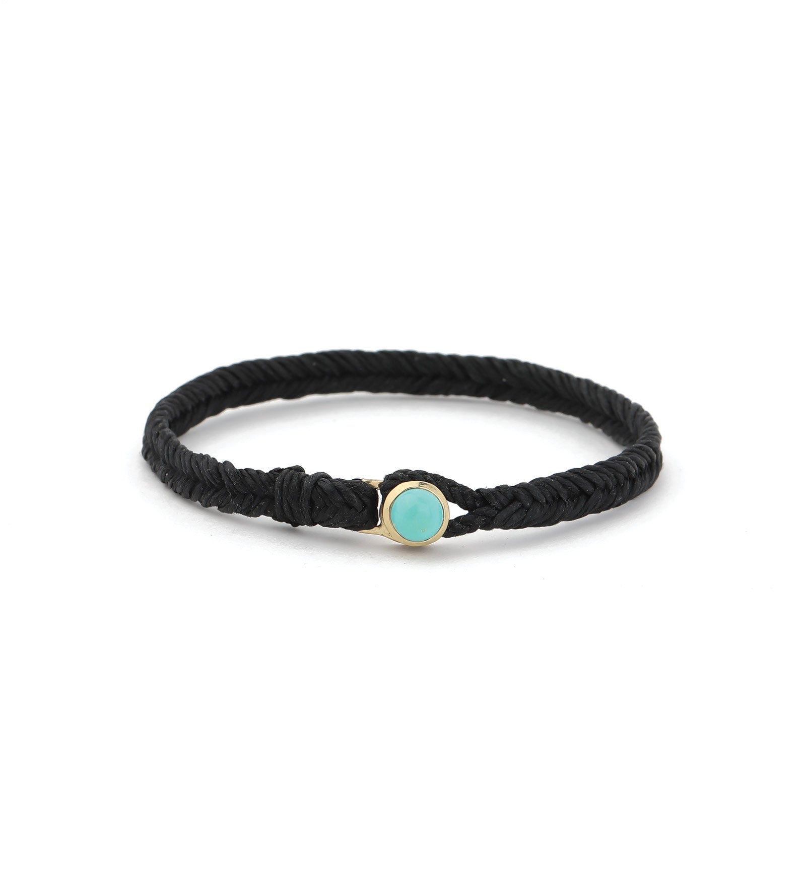 Classic Fishtail Button Bracelet Brass, Black Nylon, Turquoise / 8