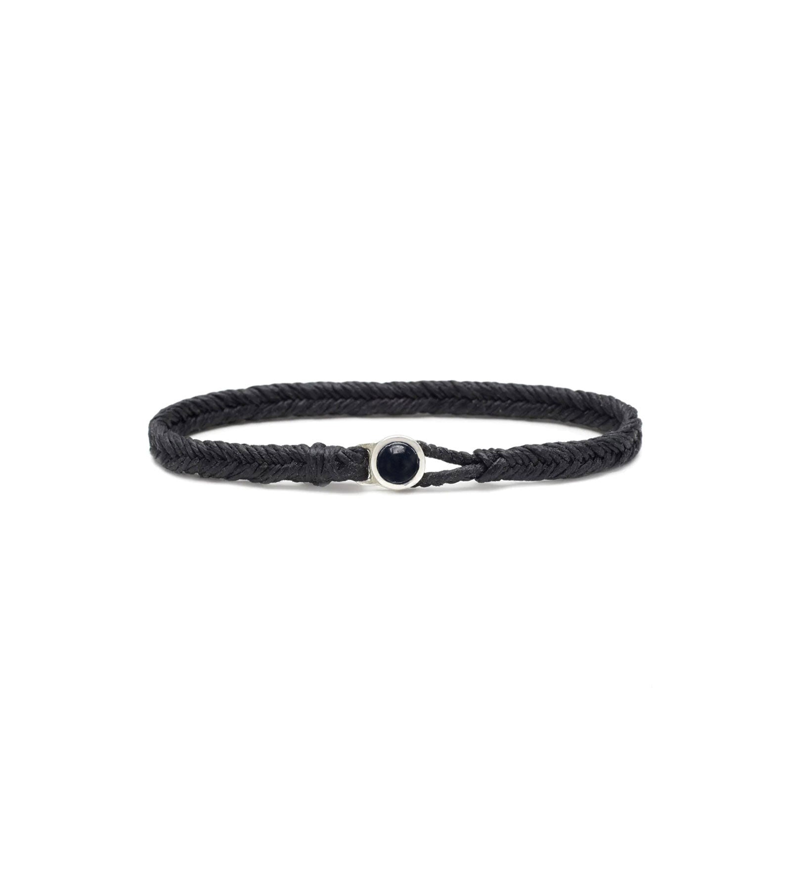 Classic Fishtail Button Bracelet Sterling Silver, Black Nylon, Onyx / 8