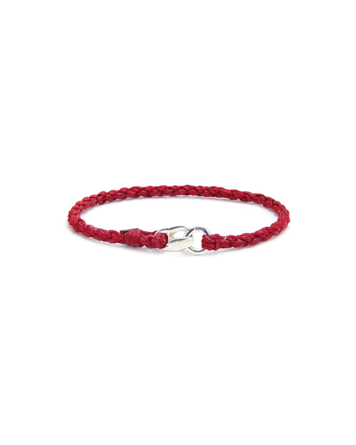 Single Wrap Bracelet Sterling Silver, Red Waxed Nylon