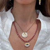Embossed Chai Charm Necklace Gold Filled, Hand Sculpted Porcelain
